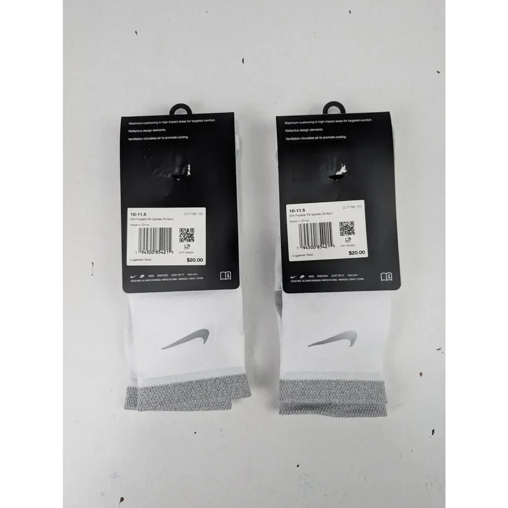 Nike Spark White Ankle Running Socks 2 Pair Bundle - W11.5-13 - M10-11.5